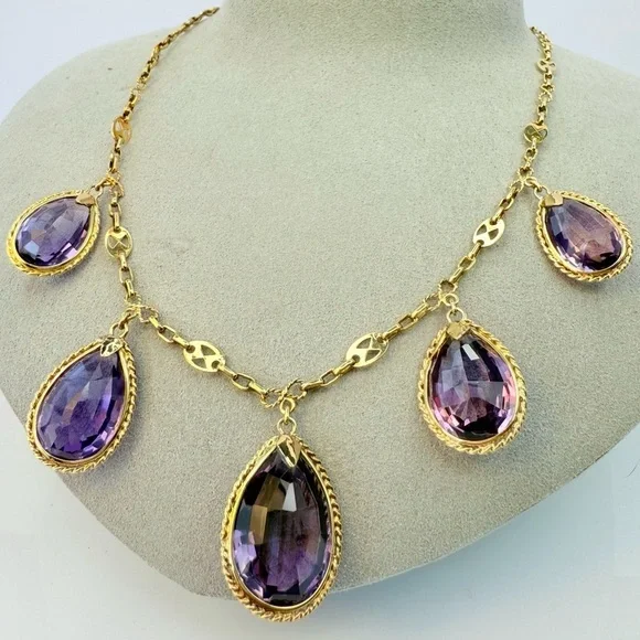 Antique Iberian 17K Gold Imperial Amethyst Fringe Necklace - Picture 14 of 16